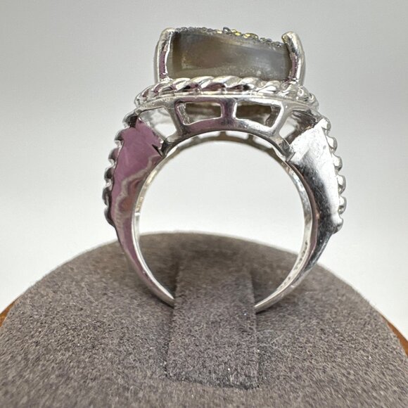 VTG Sterling Silver 925 Purple Gray Drusy Oval Rope Design Statement Ring Size 7 - Picture 6 of 12